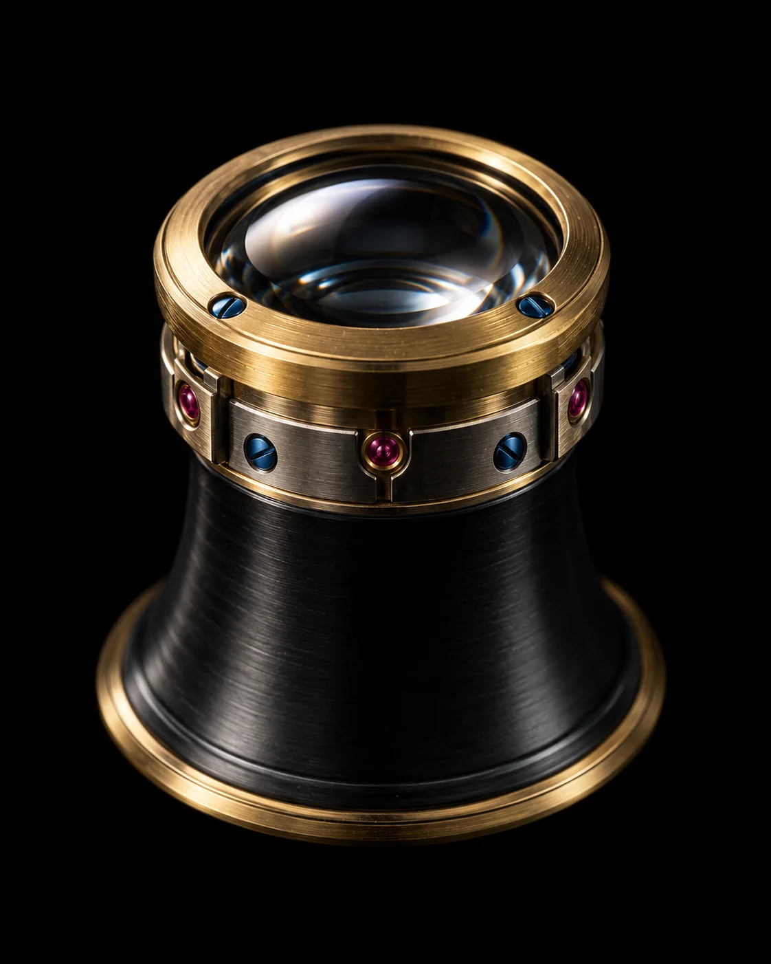 A watchmaker’s loupe in brass and black steel
